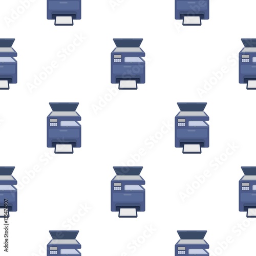 Multi-function printer in cartoon style isolated on white background. Typography pattern stock vector illustration.