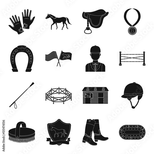 Hippodrome and horse set icons in black style. Big collection of hippodrome and horse vector symbol stock illustration