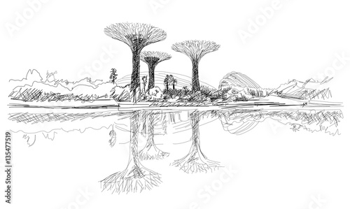 Singapore. Gardens by the Bay. Hand drawn sketch.