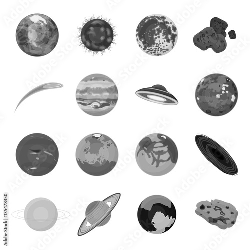 Planets set icons in monochrome style. Big collection of planets vector symbol stock illustration