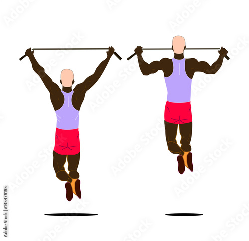 Black man on crossbar work out isolated.