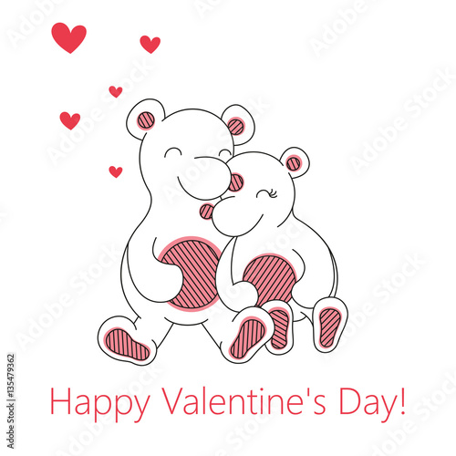 Valentine's day greeting card with cute polar bears