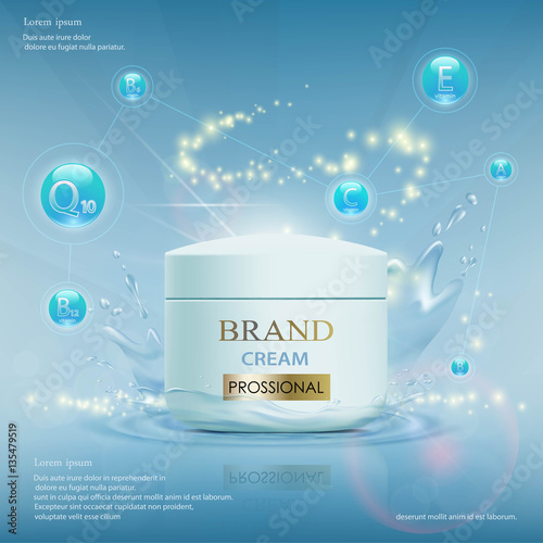 Cream with vitamins, serum and coenzyme Q10. Cosmetic ads templa