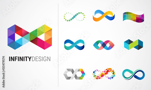 Colorful abstract infinity, endless symbols and icon collection