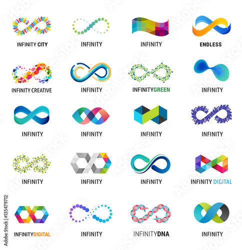 Colorful abstract infinity, endless symbols and icon collection