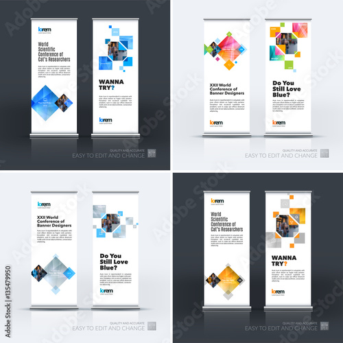 Abstract business vector set of modern roll Up Banner stand desi