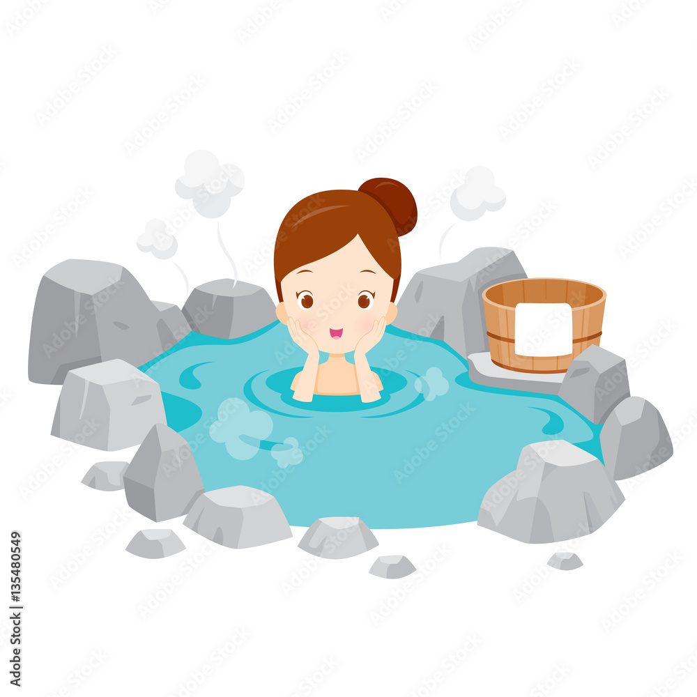 Girl Relaxing In Hot Spring, Bath, Onsen, Japanese, Culture, Healthy, Season, Body