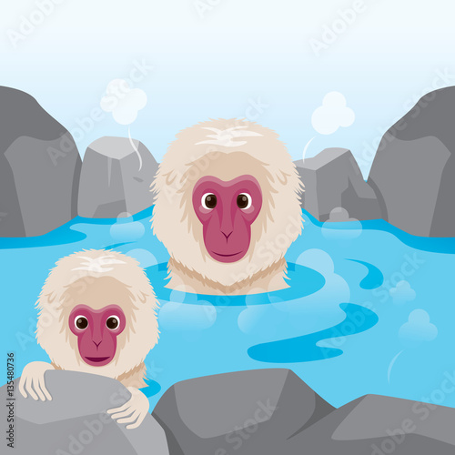 Snow Monkey Relaxing In Hot Spring, Bath, Onsen, Japanese, Culture, Healthy, Season, Body