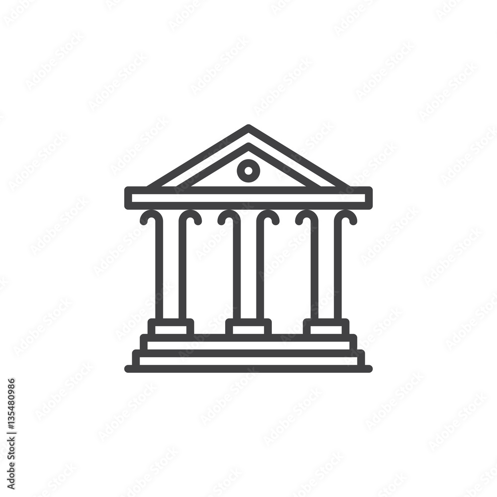 Court building line icon, outline vector sign, linear pictogram isolated on white. Bank symbol, logo illustration