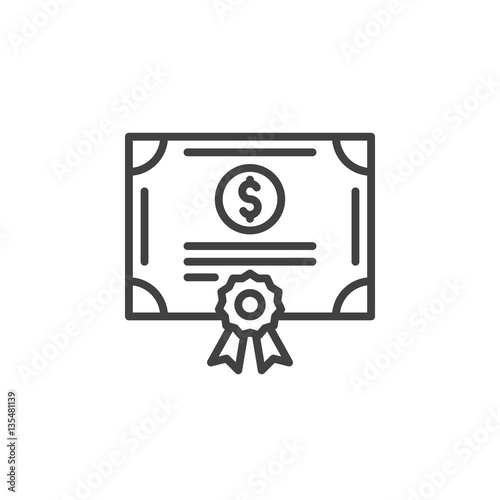 Stock share certificate line icon, outline vector sign, linear pictogram isolated on white. Bonds, securities symbol, logo illustration