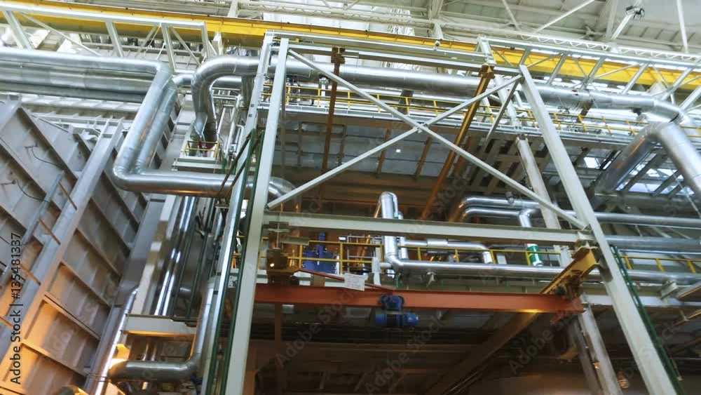 Heat power plant. Panoramic view of the interior of russian thermal power plant. 4K Heat power plant. Panoramic view of the interior of russian thermal power plant. 4K