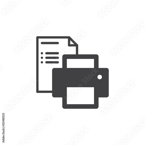 Printer and paper document icon vector, filled flat sign, solid pictogram isolated on white. Print symbol, logo illustration