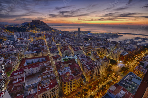 sunrise over the ancient city of Alicante in Spain