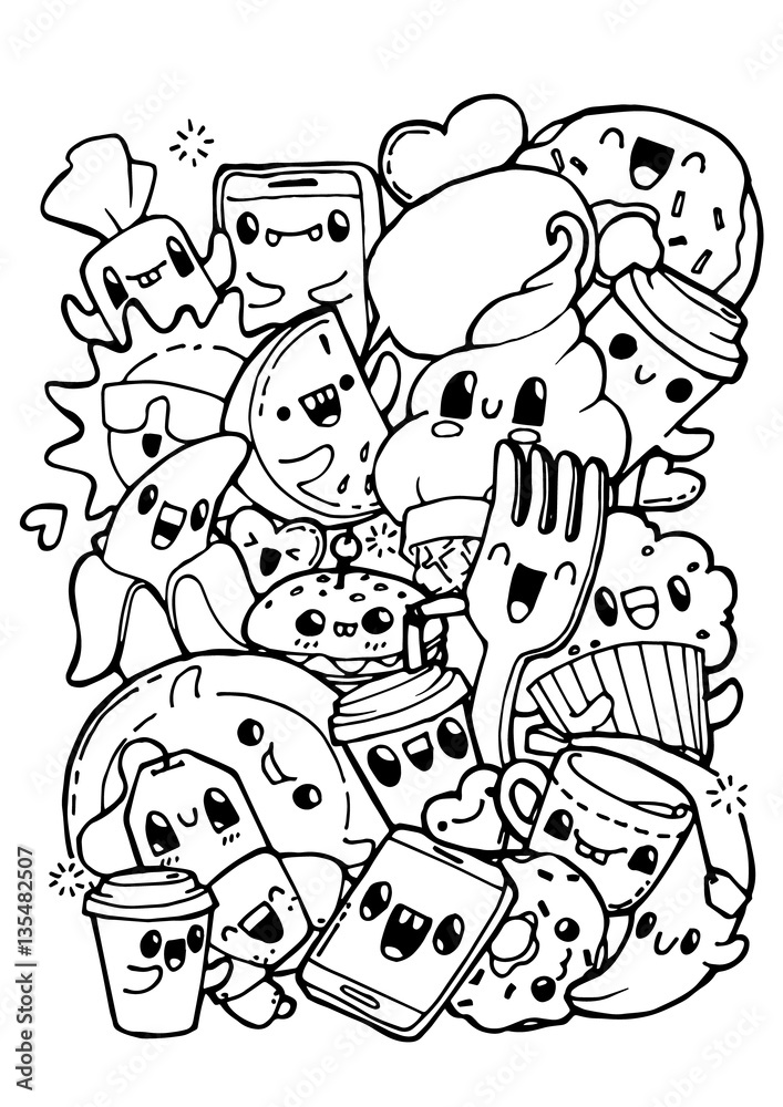 Dining doodles. Coloring pages for kids.