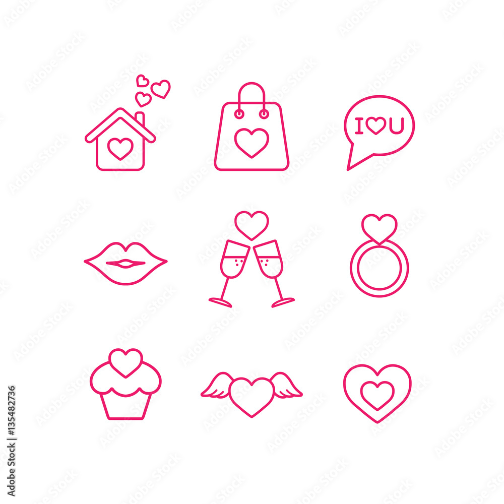valentine day love wedding line icons set valentine day love wedding line icons set