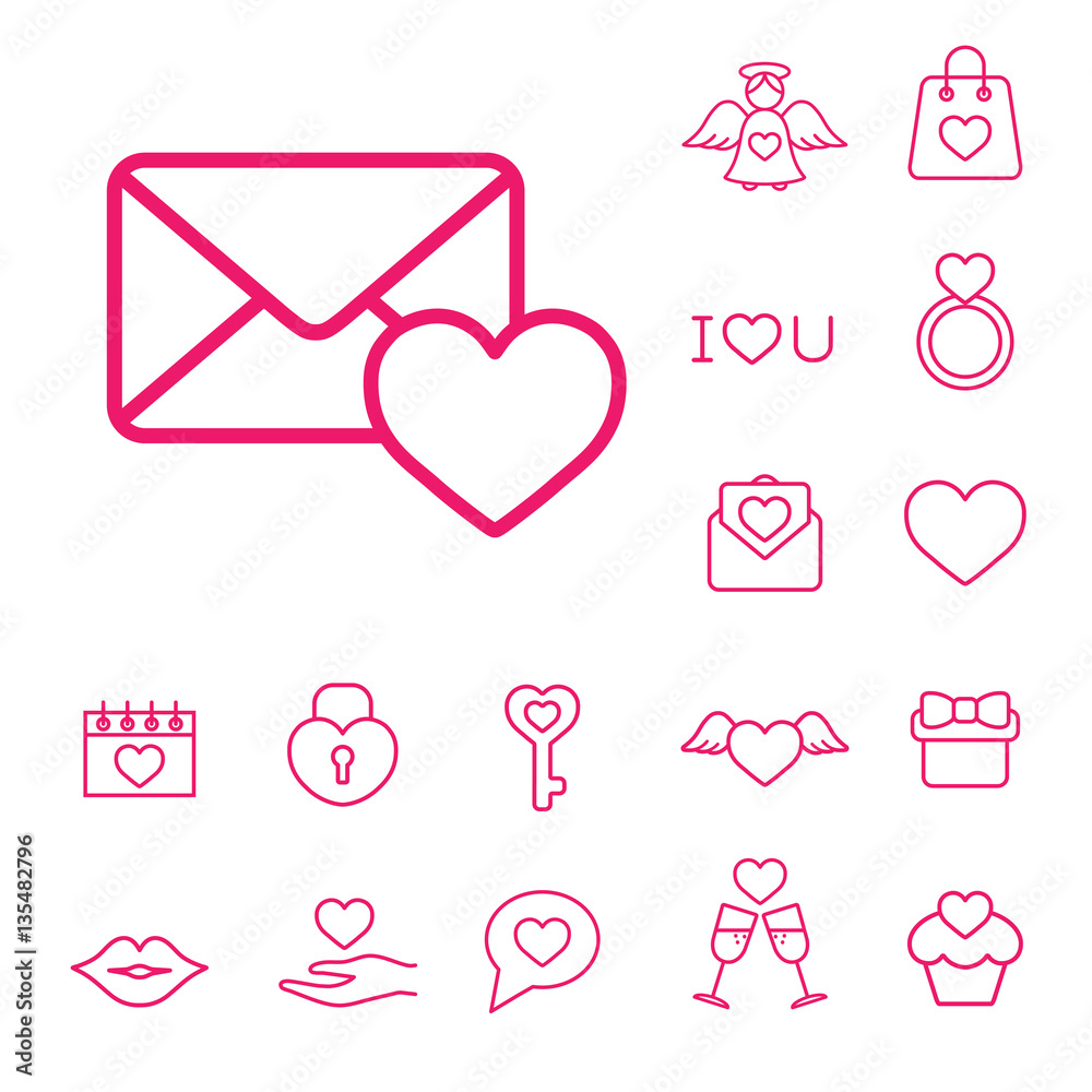 valentine day card envelope line icons set valentine day card envelope line icons set