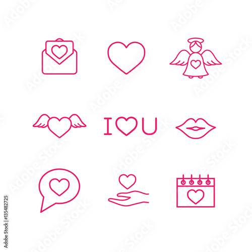 valentine day love wedding line icons set photo