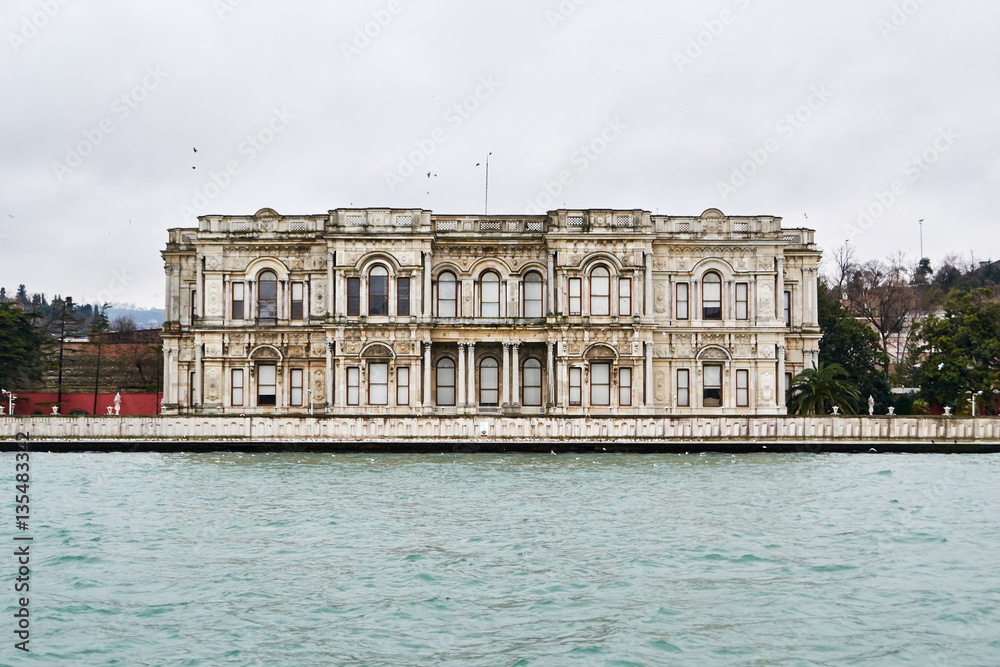 Beylerbeyi palace on the asian Bosporus waterfront and Bosphorus view in Istanbul