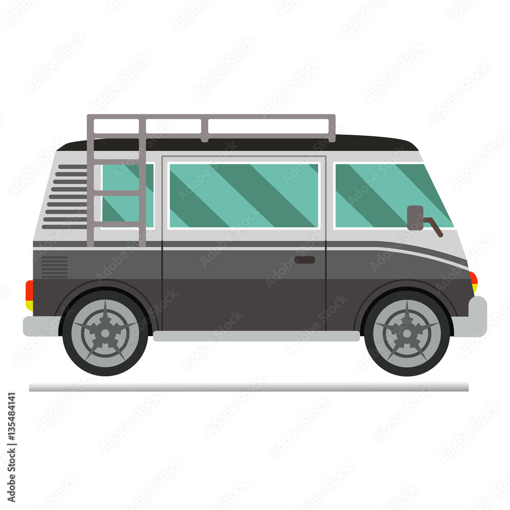 Vector illustration of a retro travel van camping car.