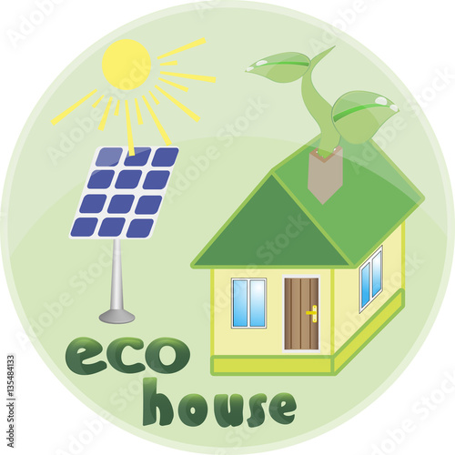 Illustration icon green house with leaf isolated on white background