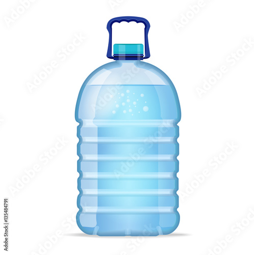 Realistic large bottle with clean blue water isolated on the white background. Vector mockup. Front view.