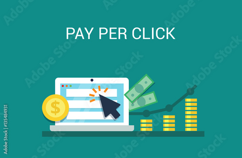 Pay Per Click internet marketing concept - flat vector illustration. PPC advertising and conversion.