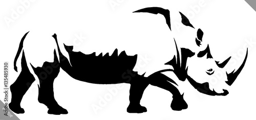 black and white linear paint draw rhino vector illustration