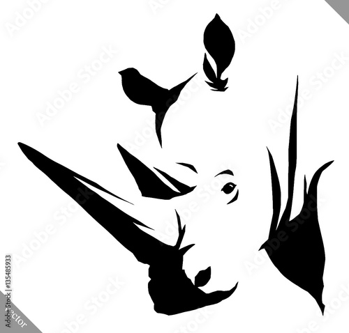 black and white linear paint draw rhino vector illustration