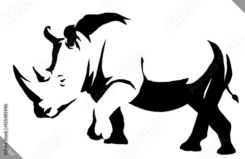 black and white linear paint draw rhino vector illustration