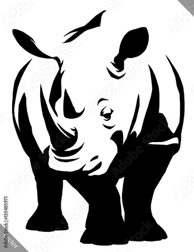 black and white linear paint draw rhino vector illustration
