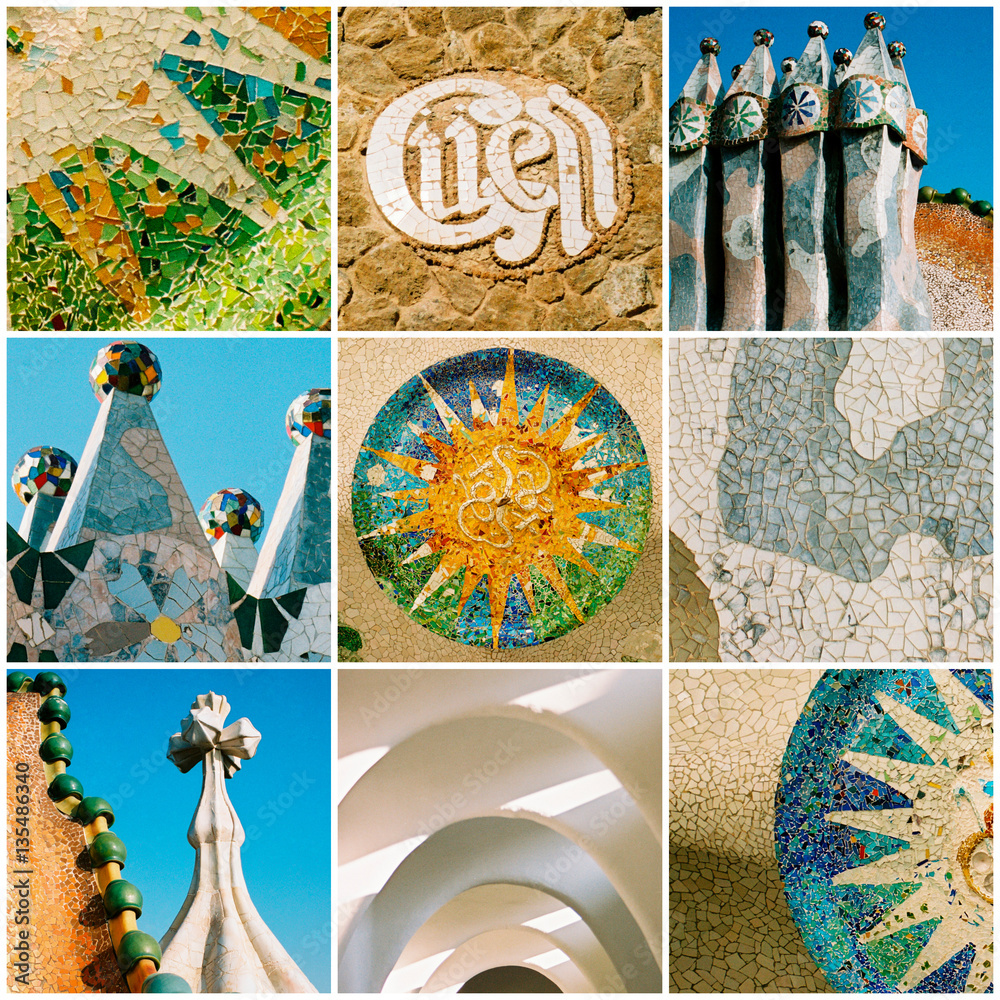 Fototapeta premium Barcelona travel collage with Antonio Gaudi architectural detail