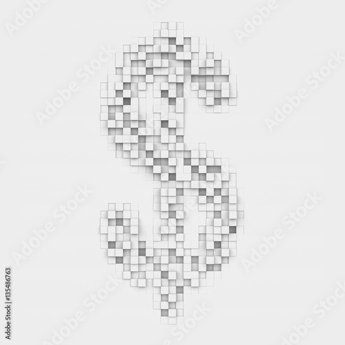 Fototapeta Naklejka Na Ścianę i Meble -  Rendering large dollar symbol made up of white square uneven tiles