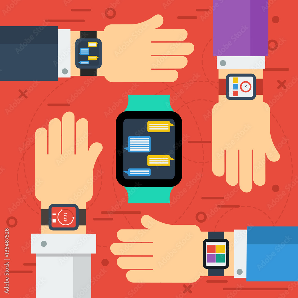 Four hands with smart watch Four hands with smart watch