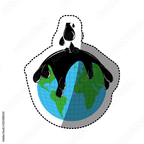 sticker earth contamination with rain of petroleum vector illustration