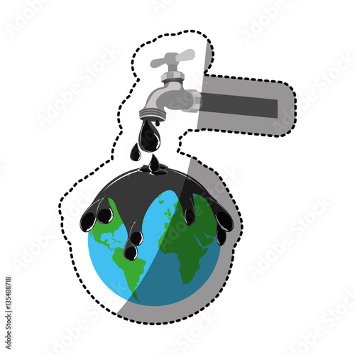 sticker watertap with earth contamination with rain of petroleum vector illustration