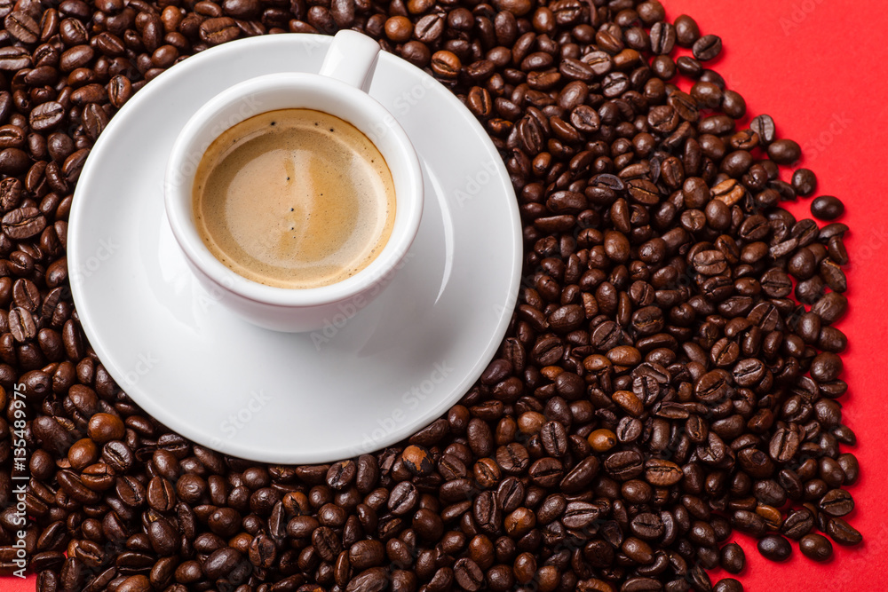 Cup of coffee and beans Cup of coffee and beans