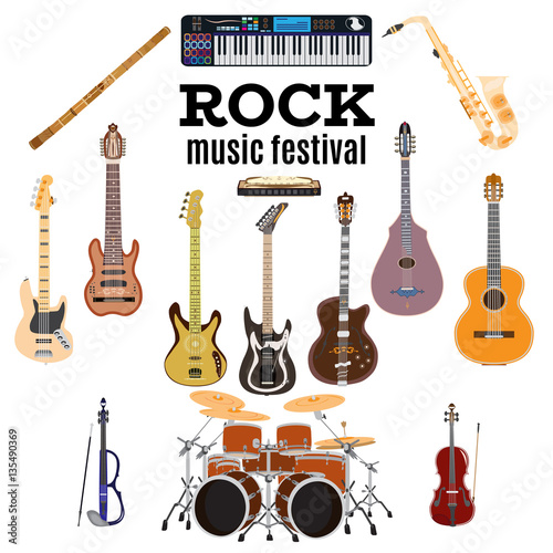 Vector set of rock music instruments, flat design