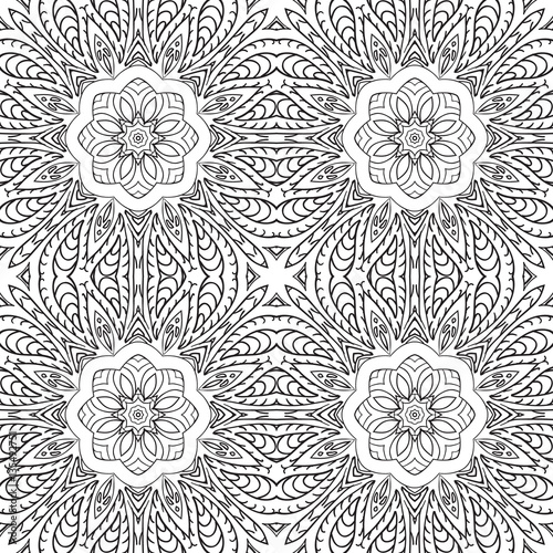 Seamless doodle drawing. Coloring floral ornament. Ethnic motives. Zentangl. Design, yoga, meditation