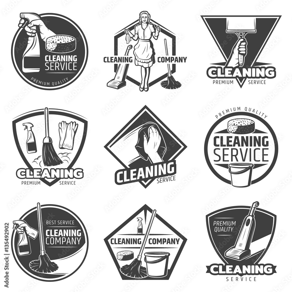 Monochrome Cleaning Service Labels