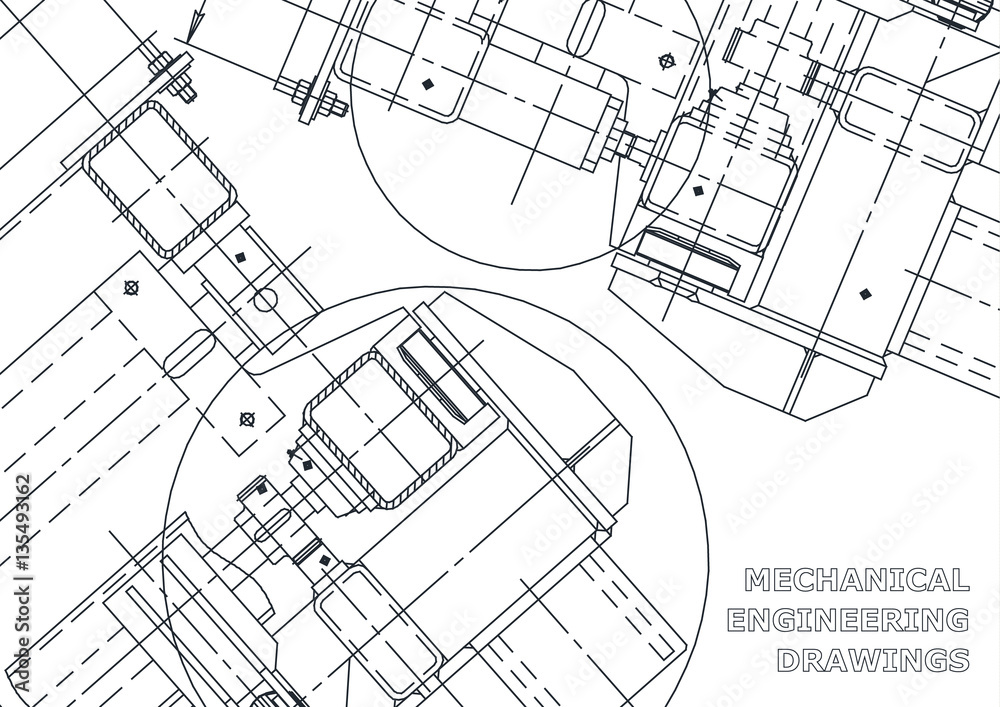 Fototapeta premium Blueprints. Mechanics. Cover. Mechanical Engineering drawing. Engineering design