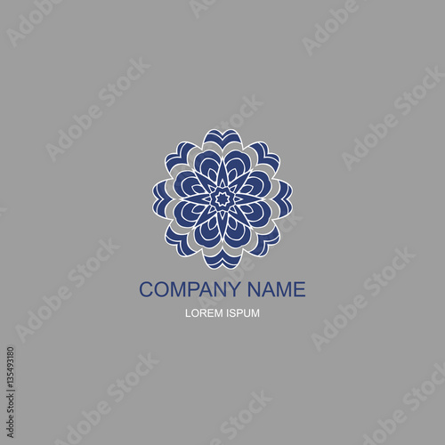 Business logo. Floral, Oriental logo. The logo of the company in an Oriental-style, henna style. Blue and white