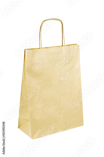 Simple brown paper shopping bag isolated on white background