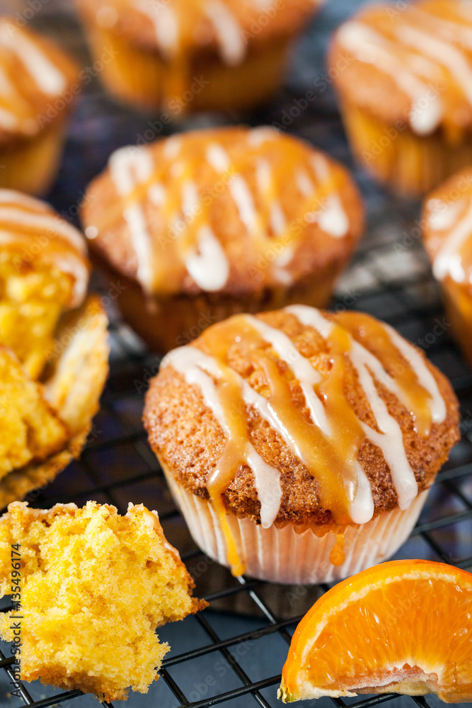 Carrot tangerine cupcakes with glaze and caramel topping Carrot tangerine cupcakes with glaze and caramel topping