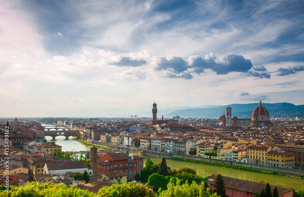 Beautiful view of Florence from Michelangelo's hill in summer day, Italy