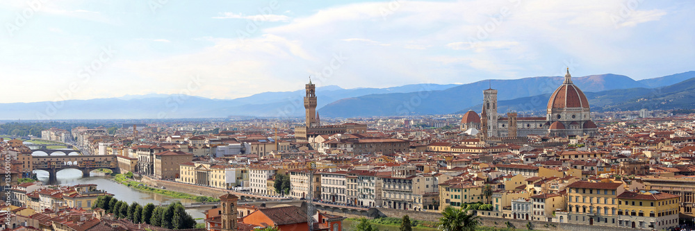 fantastic wide view of Florence with Palazzo Vecchio and the Arn
