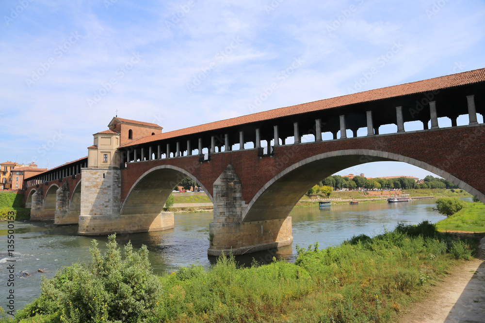 ancient bridge over the TICINO River in Pavia