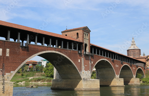Historical wooden bridge over the TICINO River in Pavia