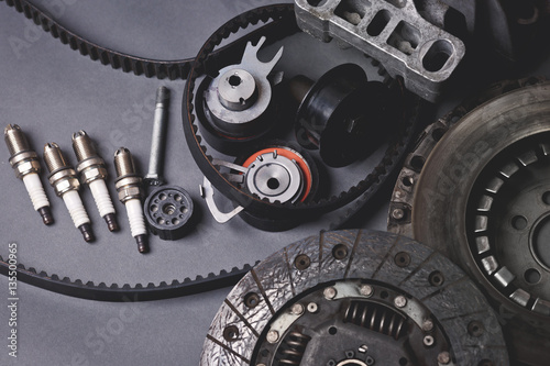 Car parts on grey background