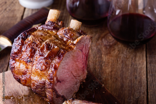 Homemade bone-in prime rib roast photo