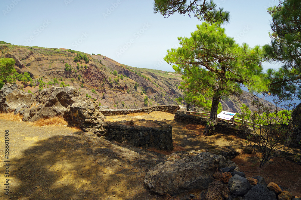 Mirador de Las Playas located in pine tree forest on El Hierro island, Canary island, Spain